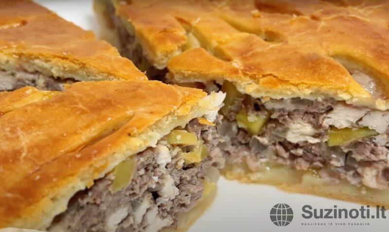 Накормите семью быстро и вкусно: большой мясной пирог без дрожжей, который не черствеет несколько дней