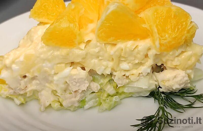 Салат с курицей и апельсинами на праздничный стол. Красивый Новогодний рецепт