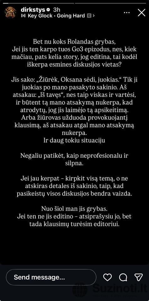 Dominyko Dirksčio įrašas (nuotr. Instagram)