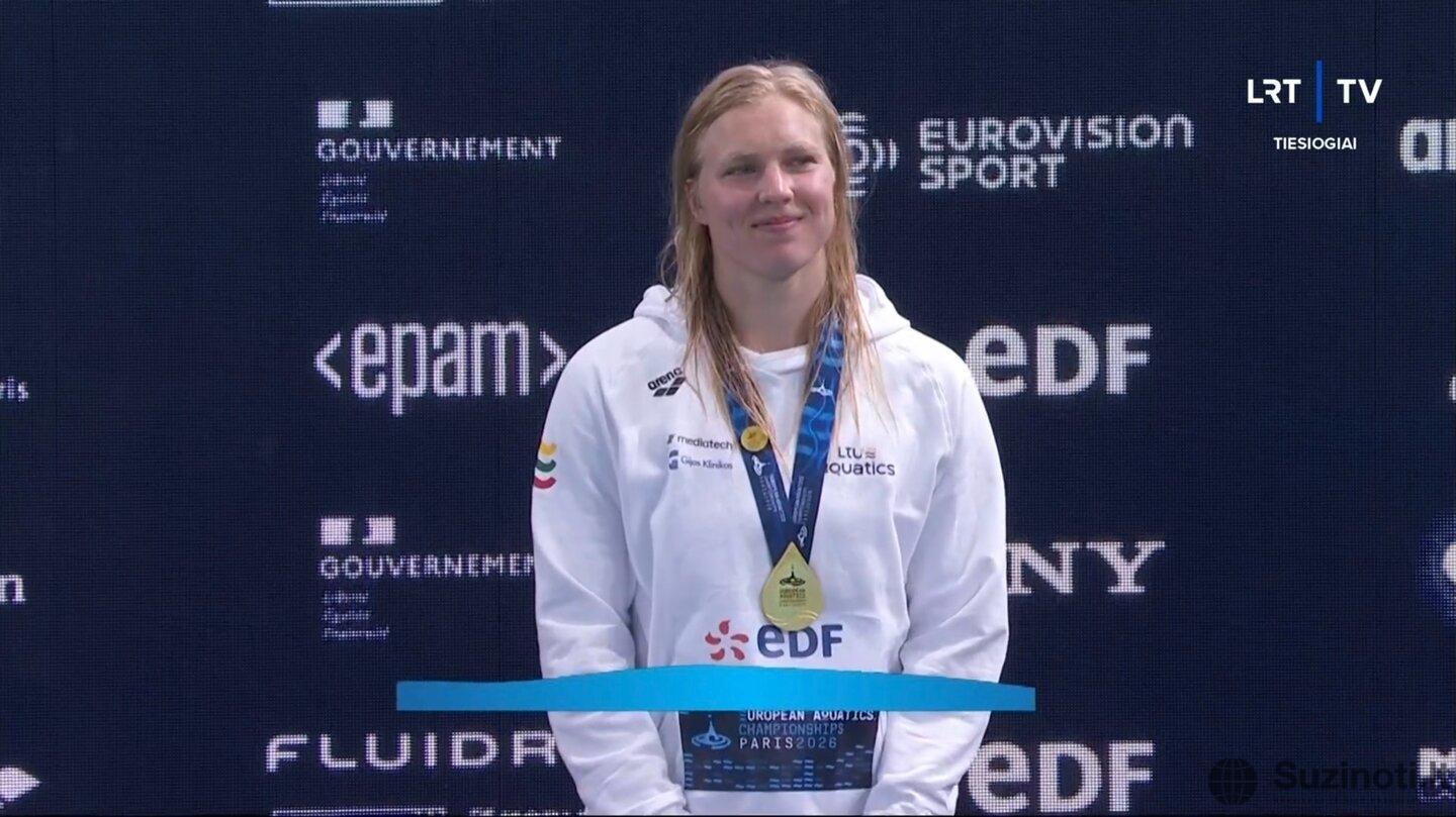 Rūtai Meilutytei įteiktas Europos čempionato aukso medalis | „Stop“ kadras